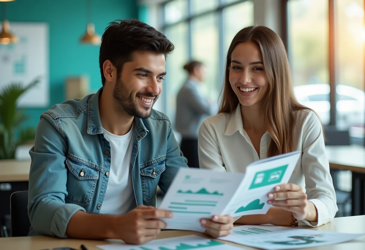 Young couple reviewing car finance options
