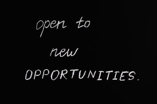 Blackboard with motivational quote 'Open to New Opportunities' in chalk writing.